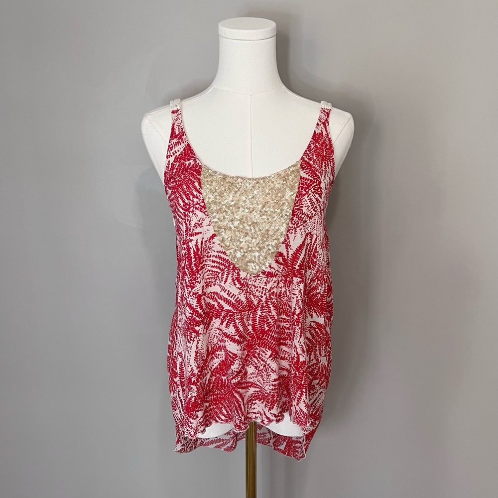 Anthropologie TINY Sequined Crocheted Red Leaf Top Size XS